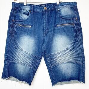 Vintage Distressed Denim Moto Raw Edge Zippered Shorts Men’s Size 40